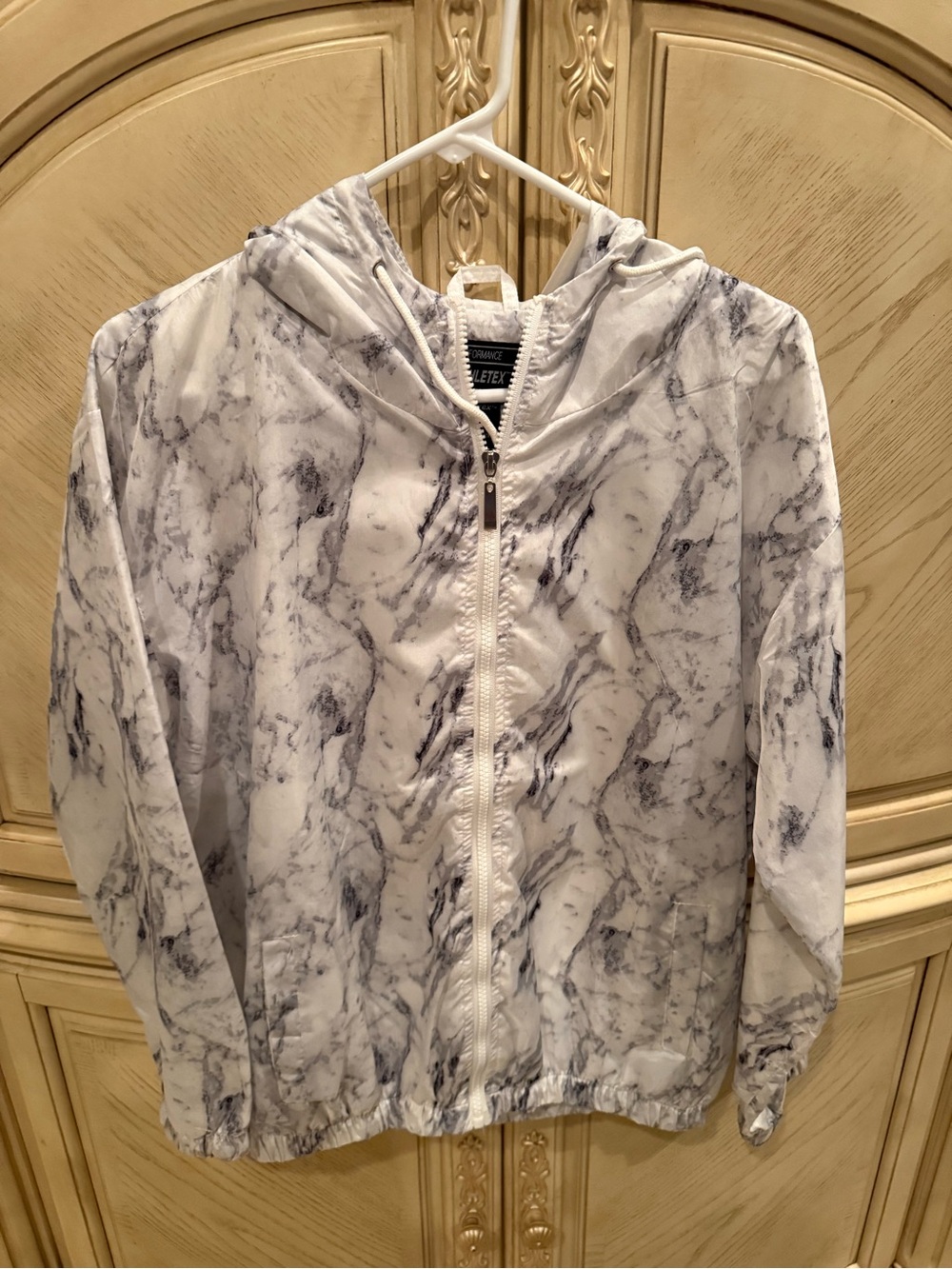 Athletex Marble-Print Hooded Zip Jacket - White & Charcoal size M